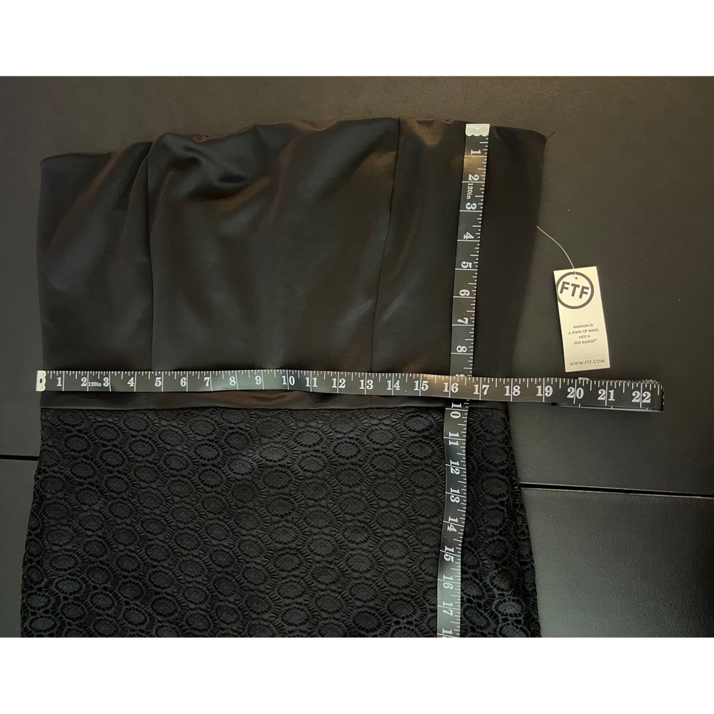 Fashion To Figure Ftf Strapless Lace Bodycon Dress Black Satin Size 1 Nwt (1157) — image 7 of 8